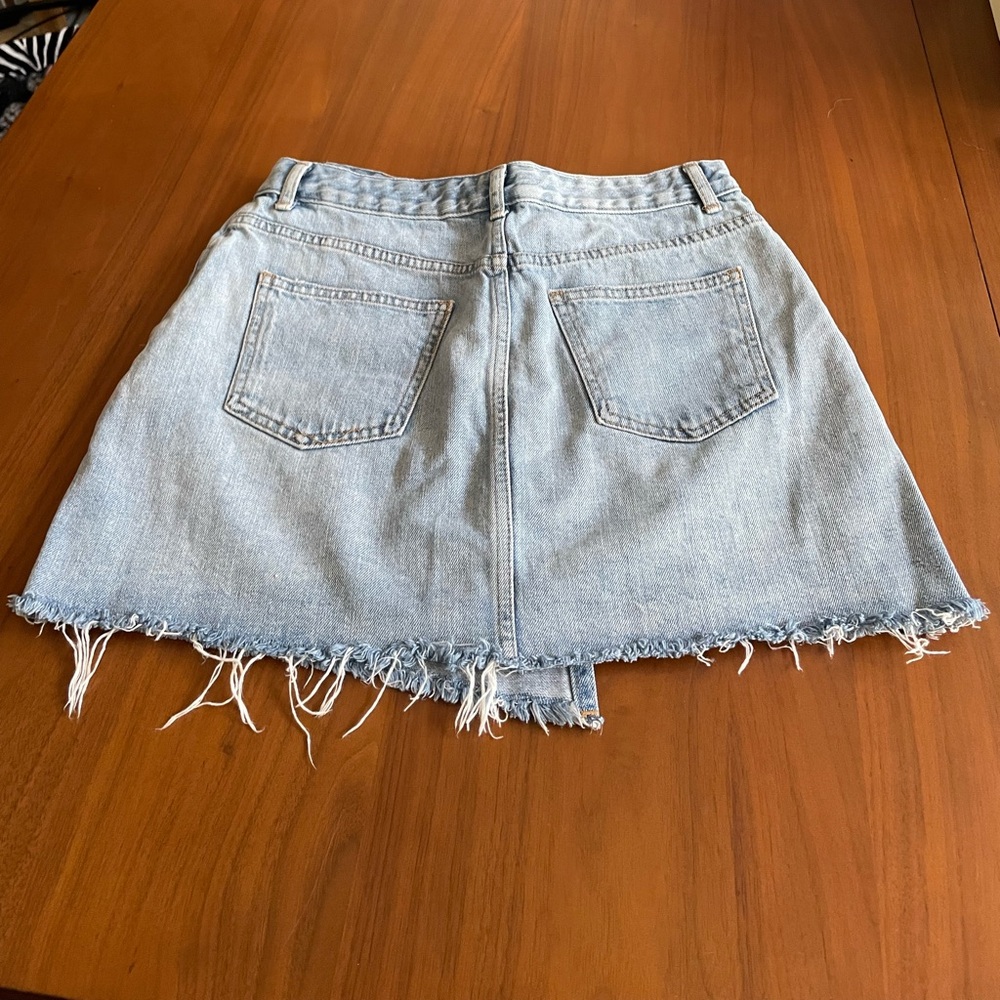 Topshop moto jean cutoff asymmetrical mini denim jean skirt - Picture 3 of 3